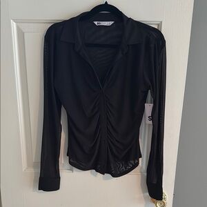 SO Black Ruched Long Sleeve Blouse
